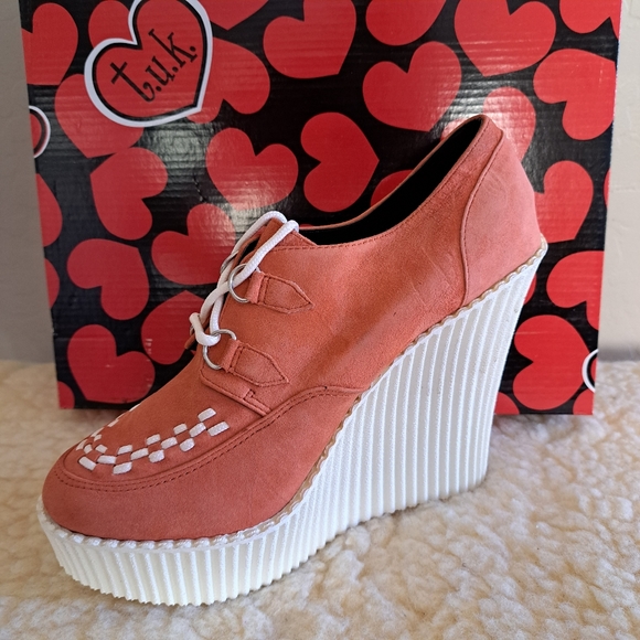 T.U.K Shoes Tuks Peachy Coral Suede Creeper Wedge Poshmark